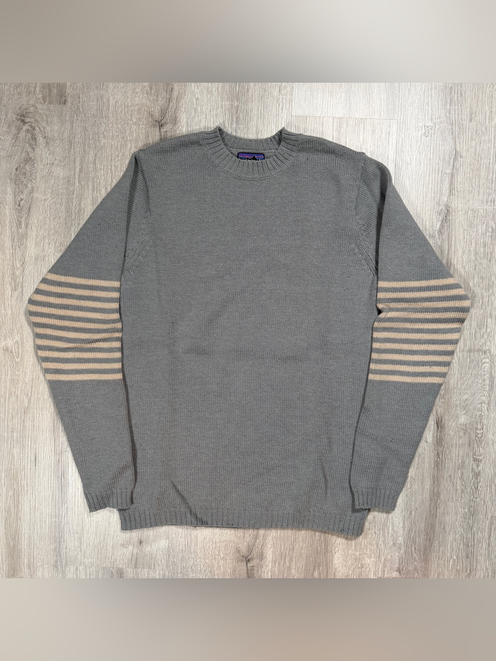 Patagonia Men's Small Lambswool Blend Striped Sleeve Crewneck Sweater